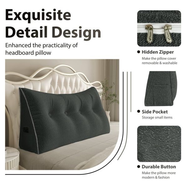 Large Headboard Reading Pillow for Bed Daybed Bolster Backrest Gray - Image 7