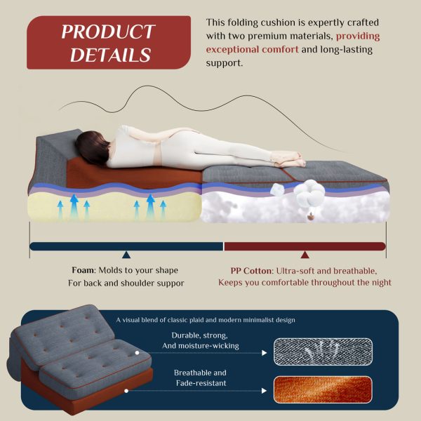 Folding Couch Bed 3-in-1 Sleeper Sofa Convertible Futon - Image 9