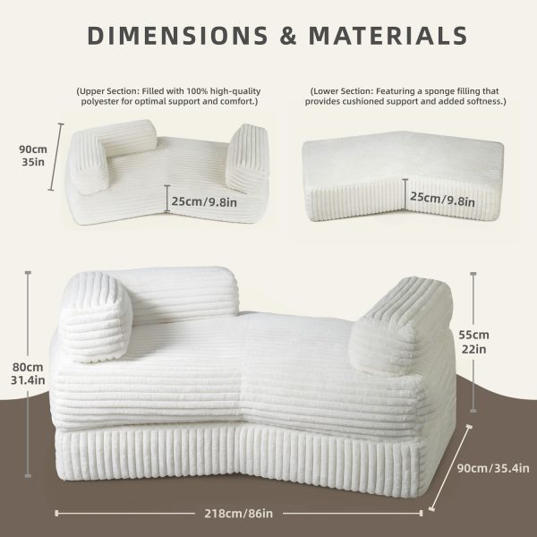 Boneless Curved Couch - Soft Corduroy Sofa for Living Room - Image 12
