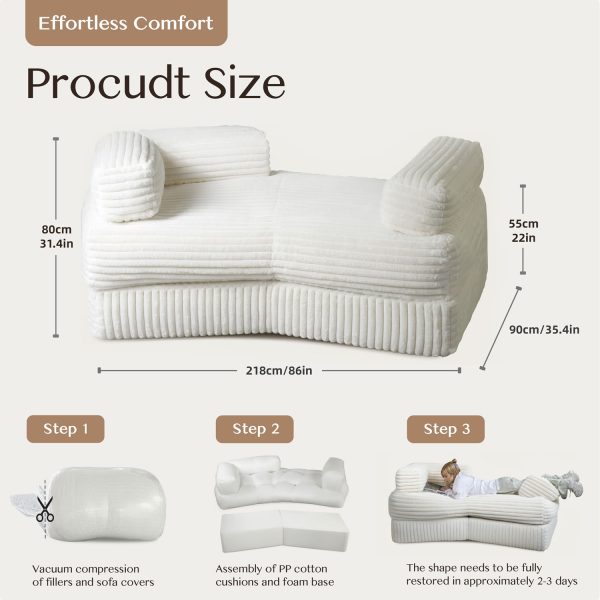 Boneless Curved Couch - Soft Corduroy Sofa for Living Room - Image 16