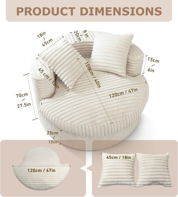 Round Chaise Lounge Chair for Adults, Comfy Bean Bag Sofa - Image 3