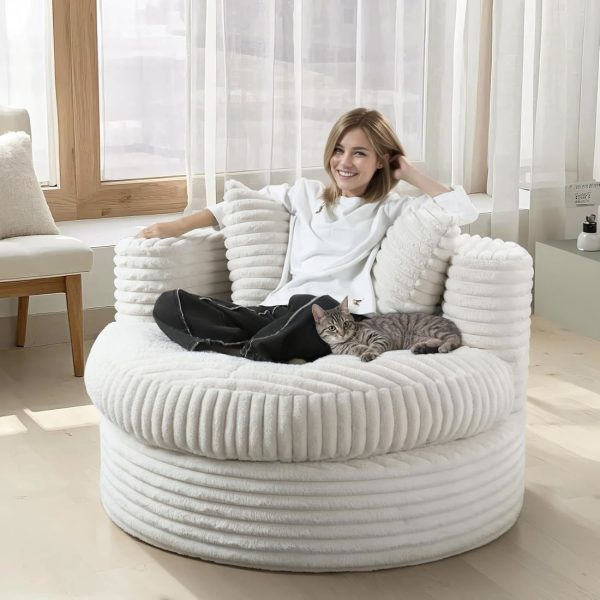 Round Chaise Lounge Chair for Adults, Comfy Bean Bag Sofa - Image 5