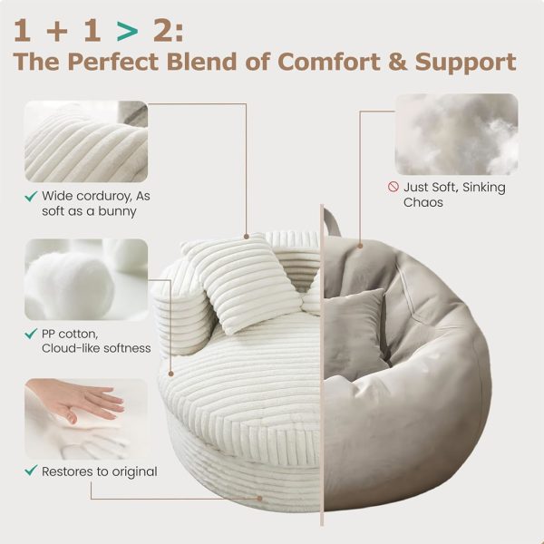 Round Chaise Lounge Chair for Adults, Comfy Bean Bag Sofa - Image 10