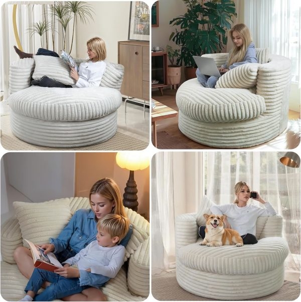 Round Chaise Lounge Chair for Adults, Comfy Bean Bag Sofa - Image 13