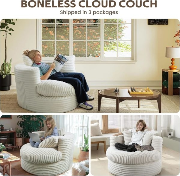 Round Chaise Lounge Chair for Adults, Comfy Bean Bag Sofa - Image 14