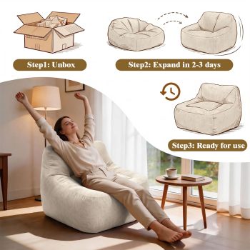 Comfy Velvet Bean Bag Chair for Adults, Perfect for Gaming, Reading & Relaxing - Image 7