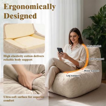 Comfy Velvet Bean Bag Chair for Adults, Perfect for Gaming, Reading & Relaxing - Image 8